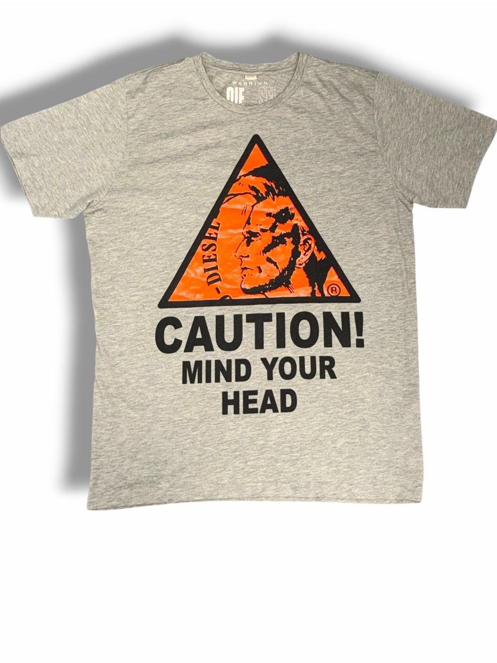 Men’s Diesel 'Caution! Mind Your Head' Graphic Tee - Gray & Orange xl